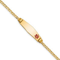 14K Medical Soft Diamond Shape Red Enamel Curb Link ID Bracelet-XM551FC-7