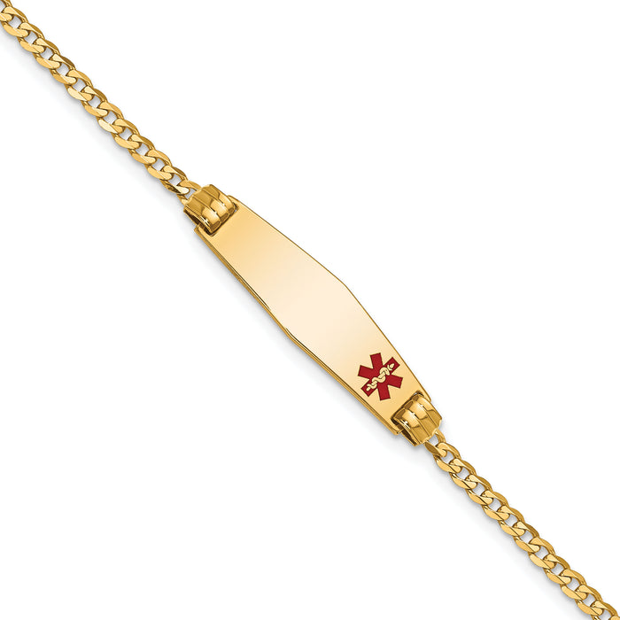 14K Medical Soft Diamond Shape Red Enamel Curb Link ID Bracelet-XM551FC-7