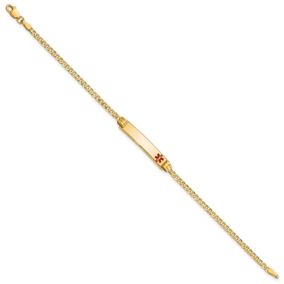 14K Medical Red Enamel Curb Link ID Bracelet-XM551FR-7