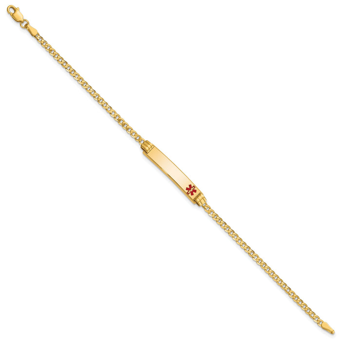 14K Medical Red Enamel Curb Link ID Bracelet-XM551FR-7