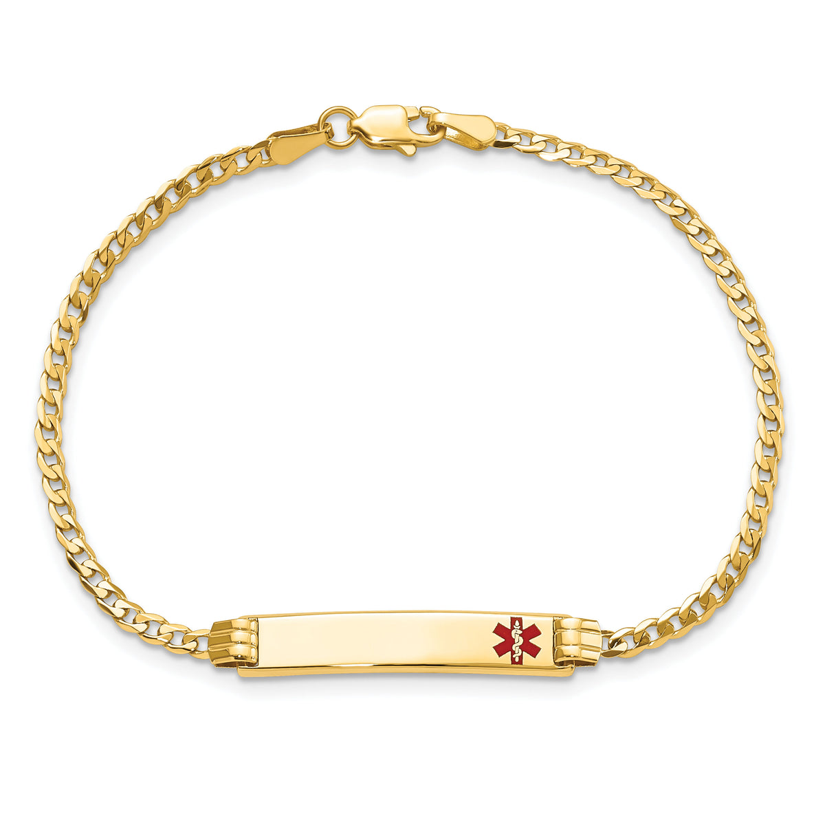 14K Medical Red Enamel Curb Link ID Bracelet-XM551FR-7