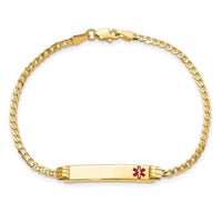 14K Medical Red Enamel Curb Link ID Bracelet-XM551FR-7