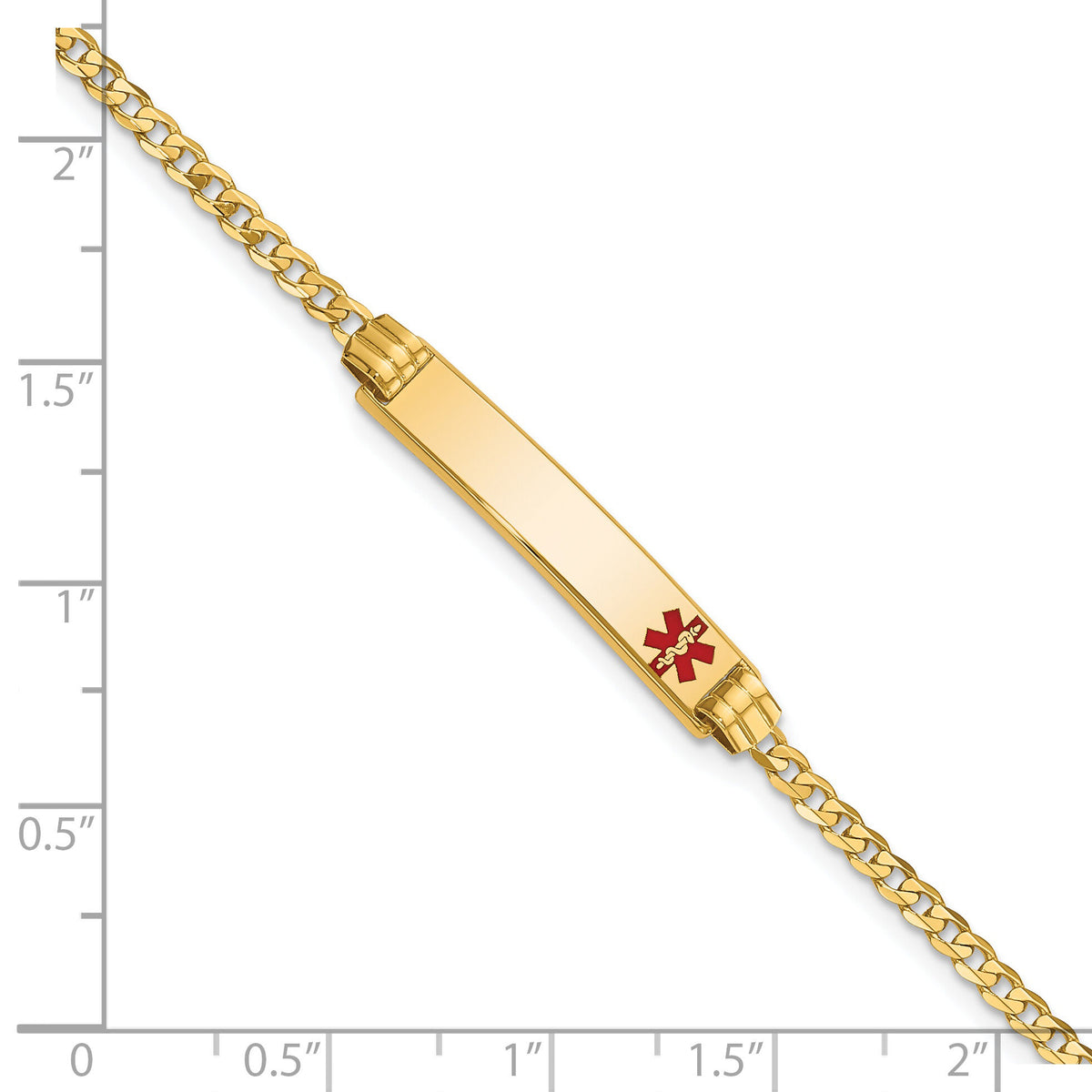 14K Medical Red Enamel Curb Link ID Bracelet-XM551FR-7