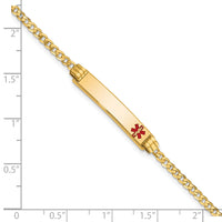 14K Medical Red Enamel Curb Link ID Bracelet-XM551FR-7