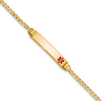 14K Medical Red Enamel Curb Link ID Bracelet-XM551FR-7