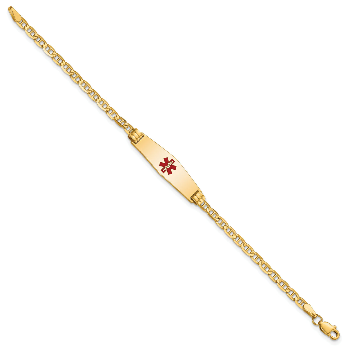 14K Medical Soft Diamond Shape Red Enamel Anchor Link Child ID Bracelet-XM552CC-6