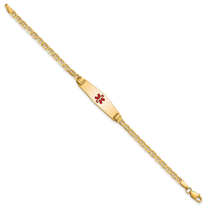 14K Medical Soft Diamond Shape Red Enamel Anchor Link Child ID Bracelet-XM552CC-6