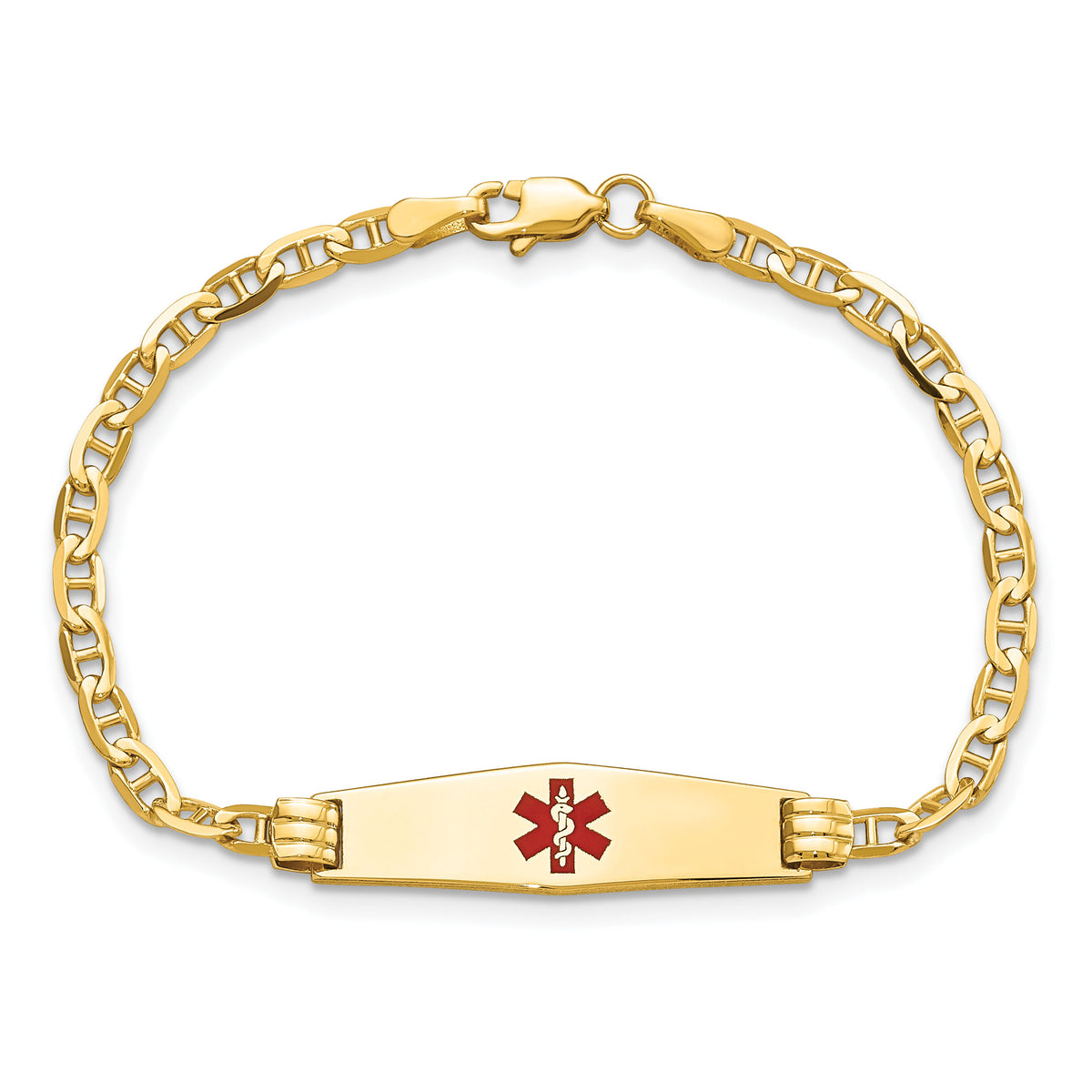 14K Medical Soft Diamond Shape Red Enamel Anchor Link Child ID Bracelet-XM552CC-6