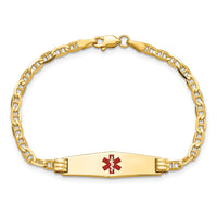 14K Medical Soft Diamond Shape Red Enamel Anchor Link Child ID Bracelet-XM552CC-6