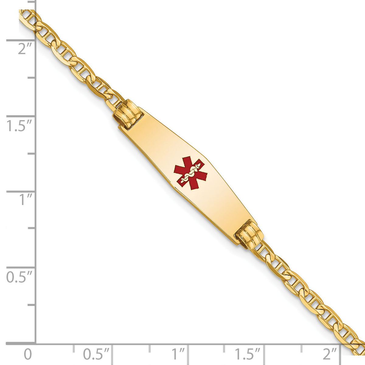 14K Medical Soft Diamond Shape Red Enamel Anchor Link Child ID Bracelet-XM552CC-6