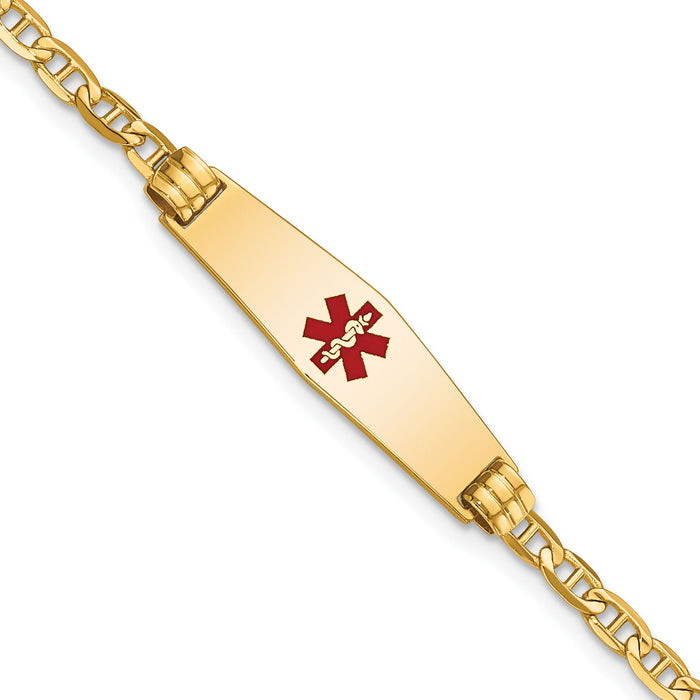 14K Medical Soft Diamond Shape Red Enamel Anchor Link Child ID Bracelet-XM552CC-6