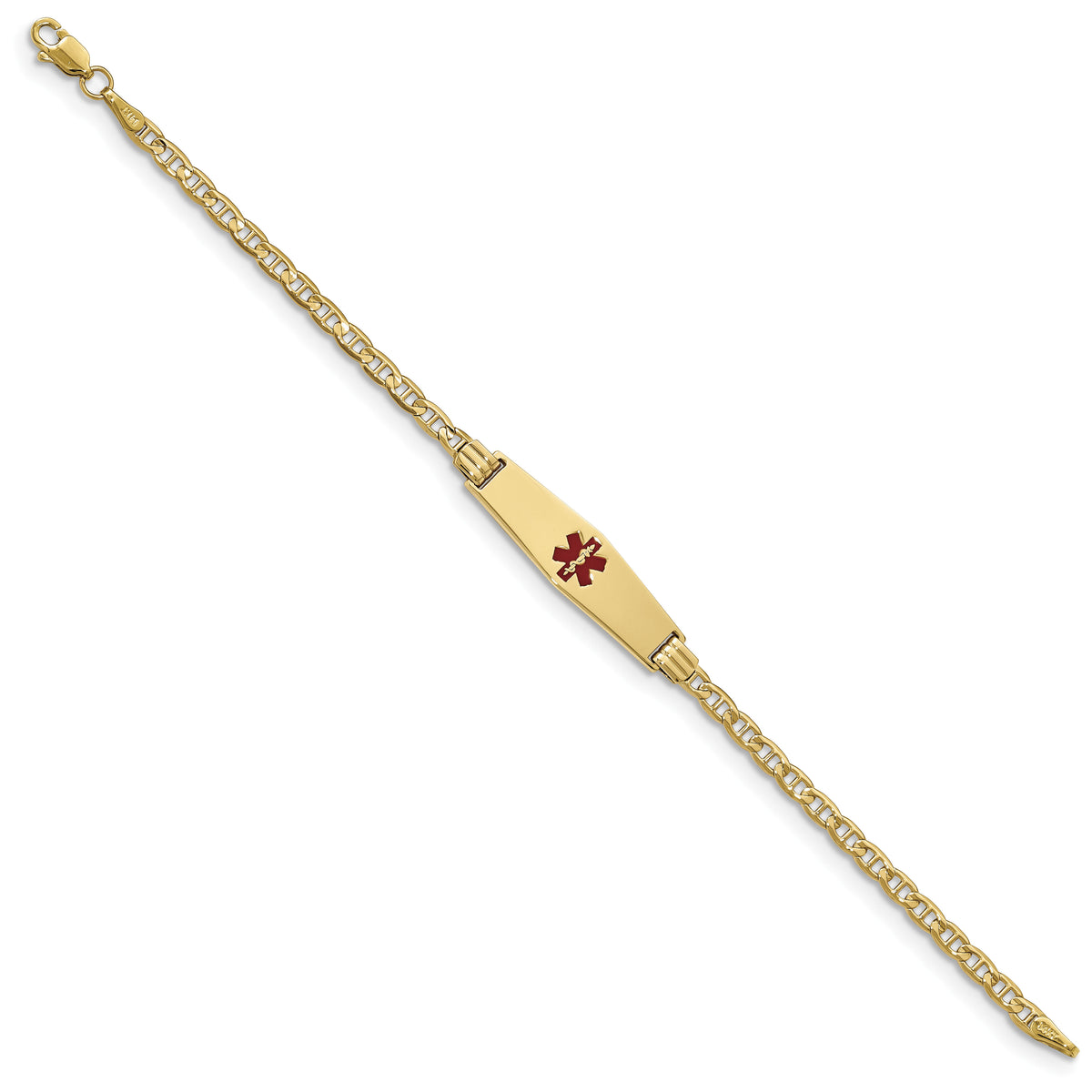 14K Medical Soft Diamond Shape Red Enamel Anchor ID Bracelet-XM552CC-7