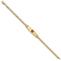 14K Medical Soft Diamond Shape Red Enamel Anchor ID Bracelet-XM552CC-7