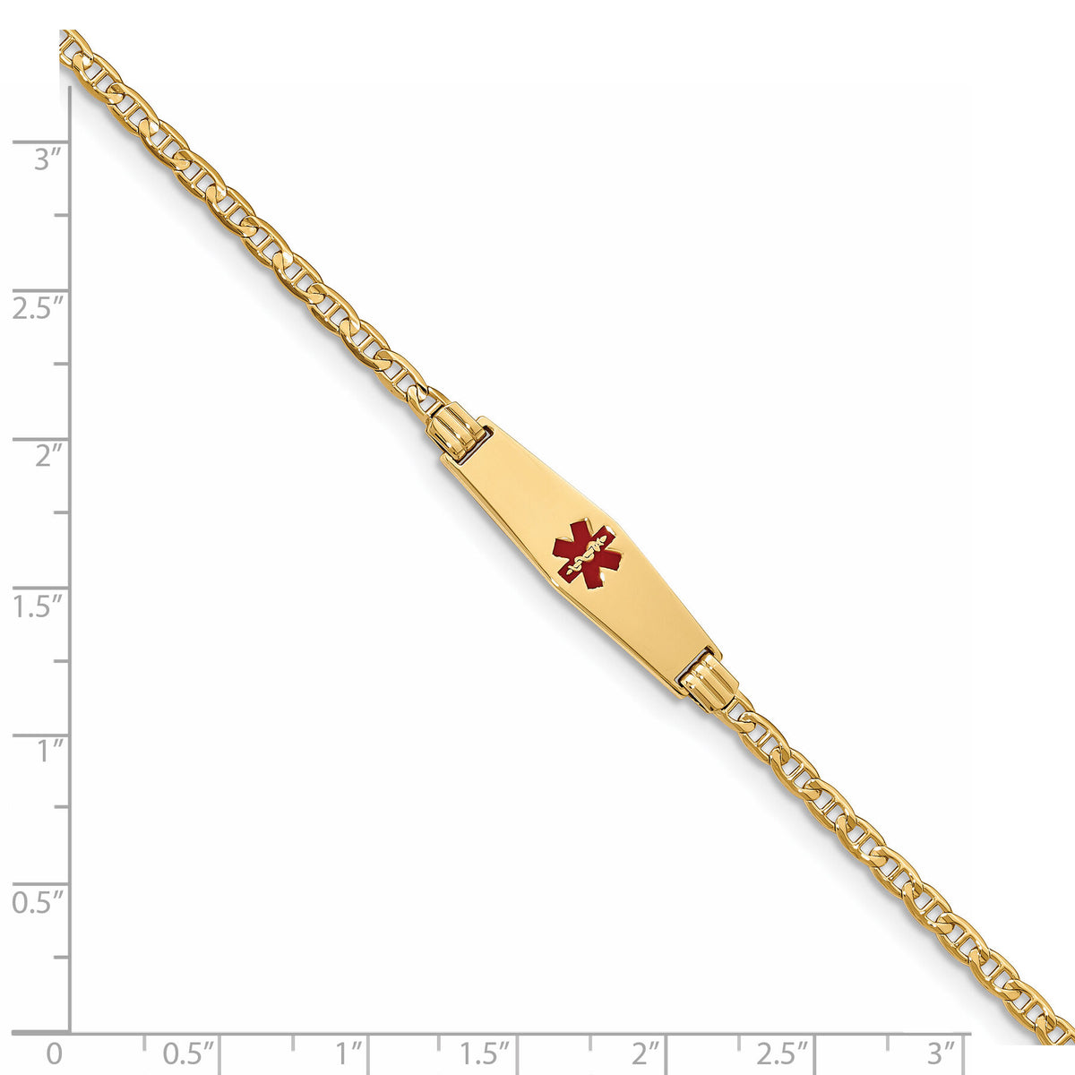 14K Medical Soft Diamond Shape Red Enamel Anchor ID Bracelet-XM552CC-7