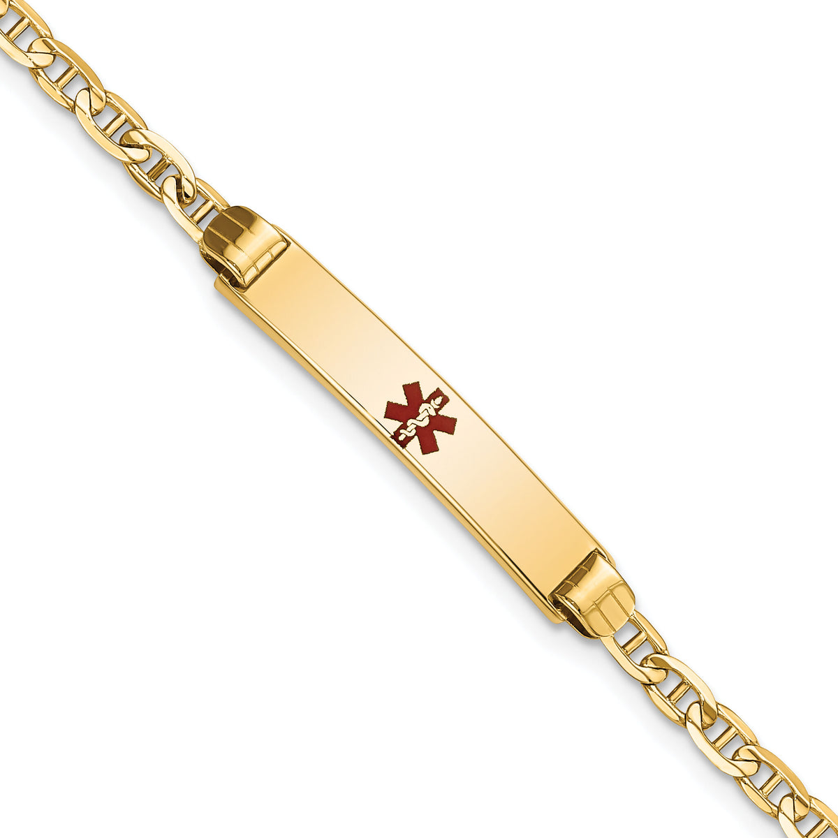 14K Medical Red Enamel Anchor ID Bracelet-XM552CR-7
