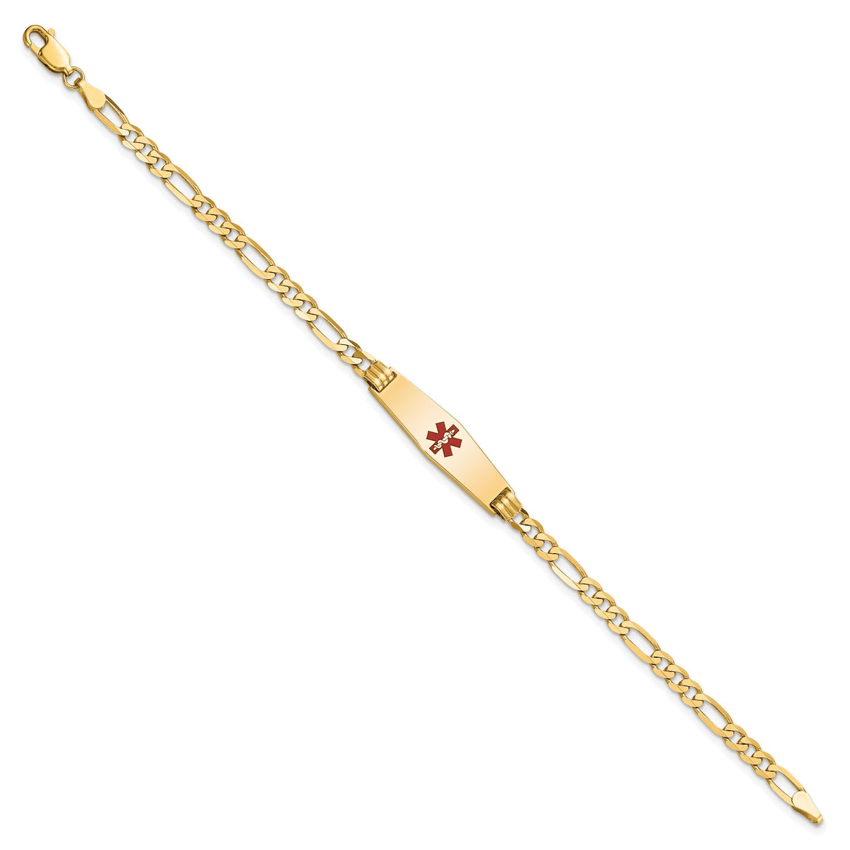 14K Medical Soft Diamond Shape Red Enamel Figaro ID Bracelet-XM553CC-7