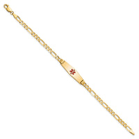 14K Medical Soft Diamond Shape Red Enamel Figaro ID Bracelet-XM553CC-8