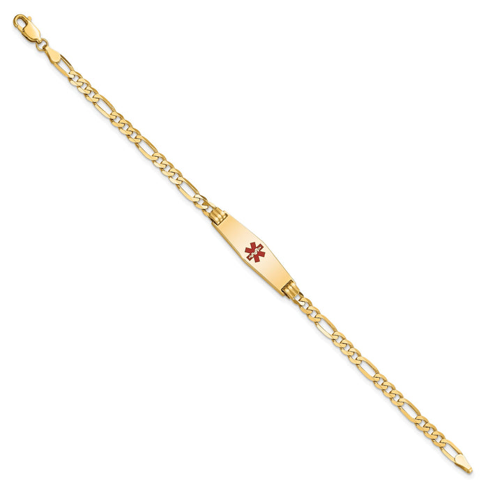 14K Medical Soft Diamond Shape Red Enamel Figaro ID Bracelet-XM553CC-8
