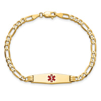 14K Medical Soft Diamond Shape Red Enamel Figaro ID Bracelet-XM553CC-8