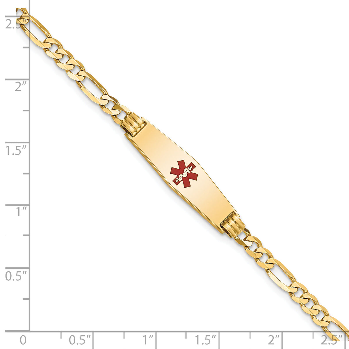 14K Medical Soft Diamond Shape Red Enamel Figaro ID Bracelet-XM553CC-8