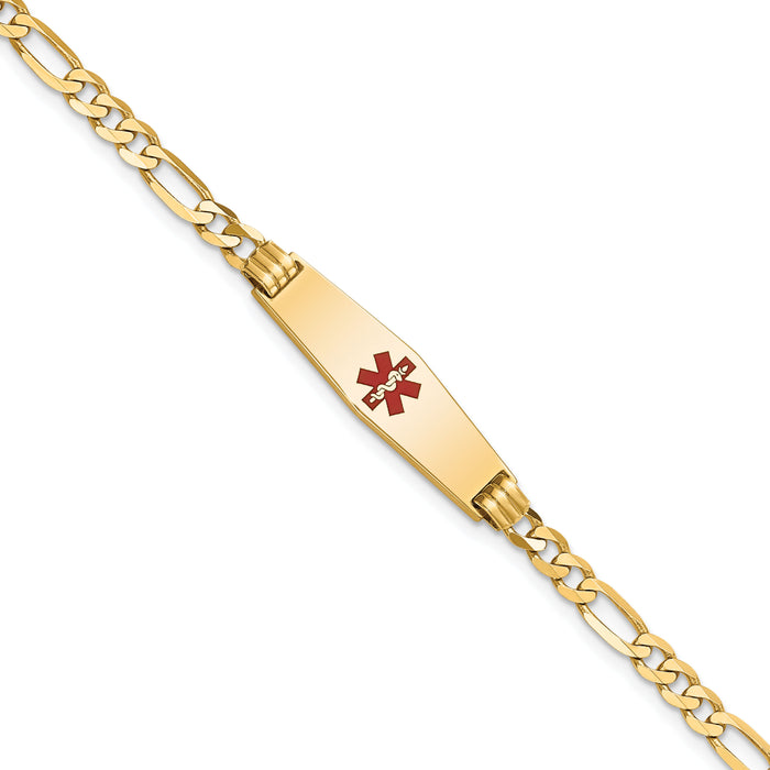 14K Medical Soft Diamond Shape Red Enamel Figaro ID Bracelet-XM553CC-7