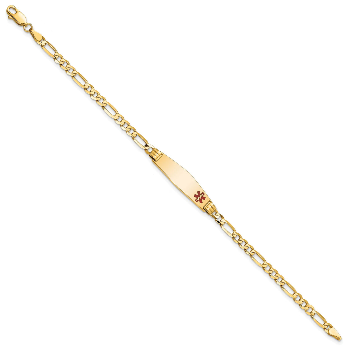 14K Medical Soft Diamond Shape Red Enamel Figaro ID Bracelet-XM553FC-7