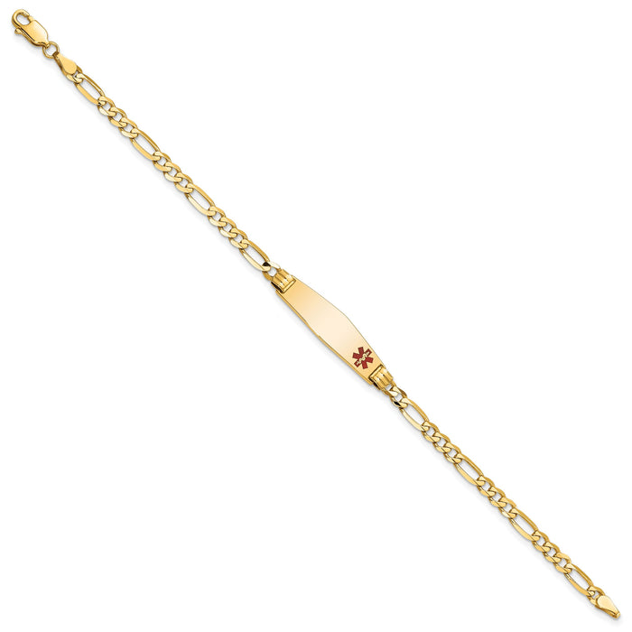 14K Medical Soft Diamond Shape Red Enamel Figaro ID Bracelet-XM553FC-7