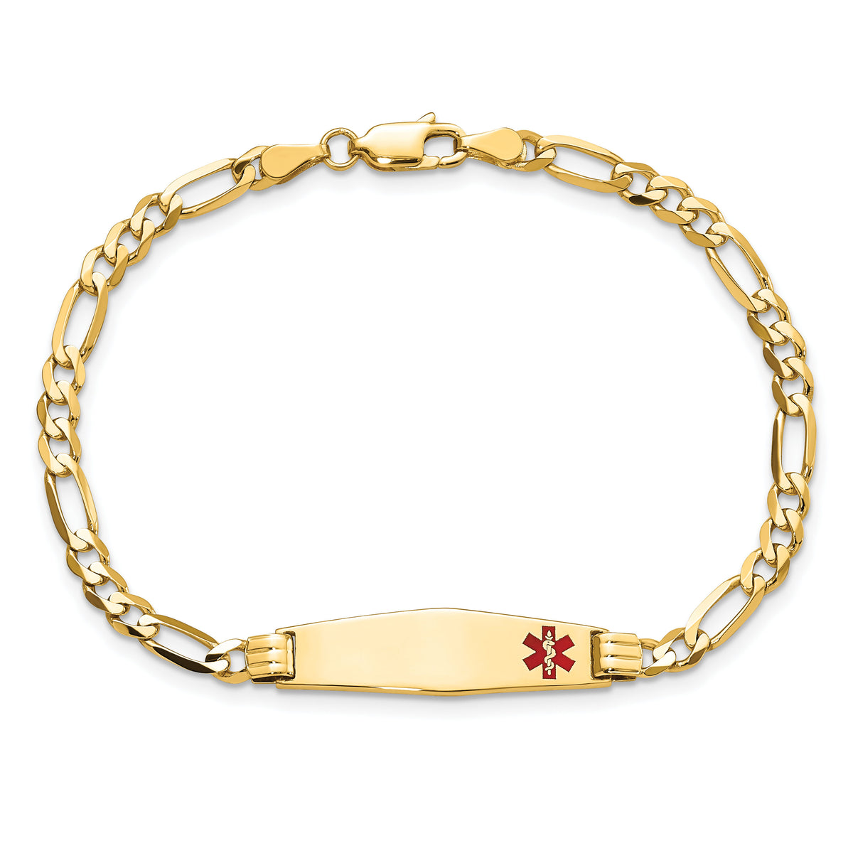 14K Medical Soft Diamond Shape Red Enamel Figaro ID Bracelet-XM553FC-7