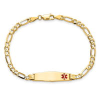 14K Medical Soft Diamond Shape Red Enamel Figaro ID Bracelet-XM553FC-7