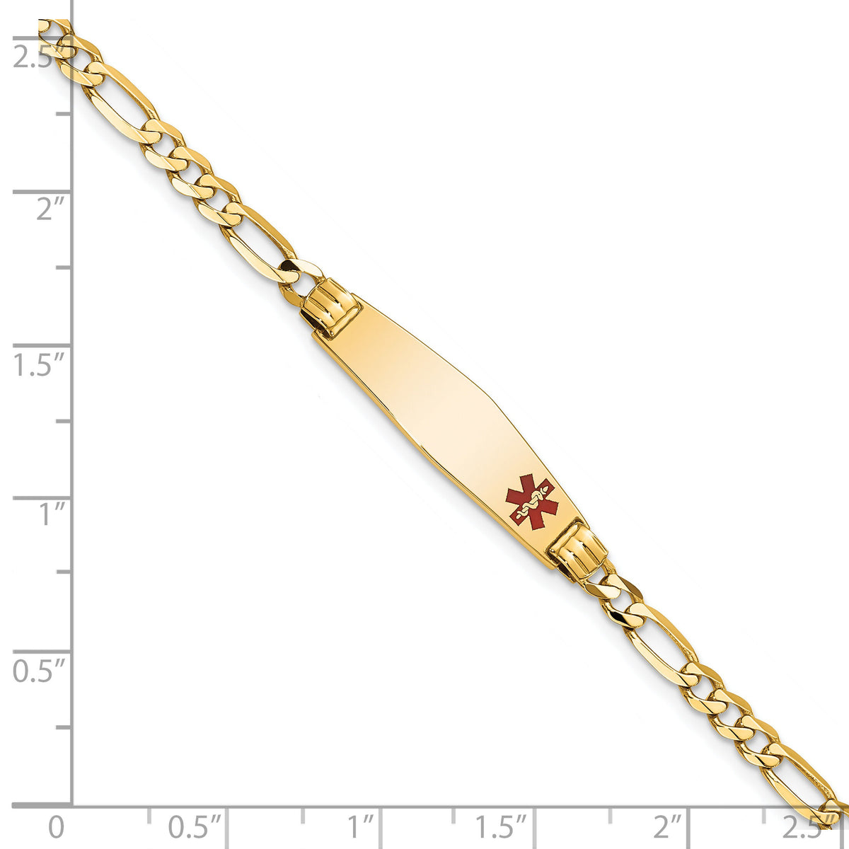 14K Medical Soft Diamond Shape Red Enamel Figaro ID Bracelet-XM553FC-7