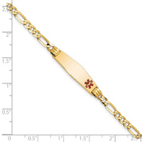 14K Medical Soft Diamond Shape Red Enamel Figaro ID Bracelet-XM553FC-7