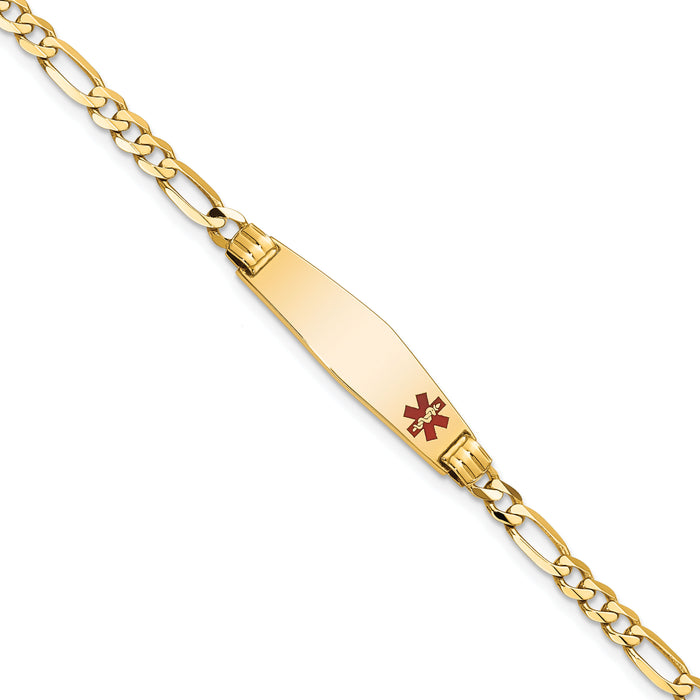 14K Medical Soft Diamond Shape Red Enamel Figaro ID Bracelet-XM553FC-7