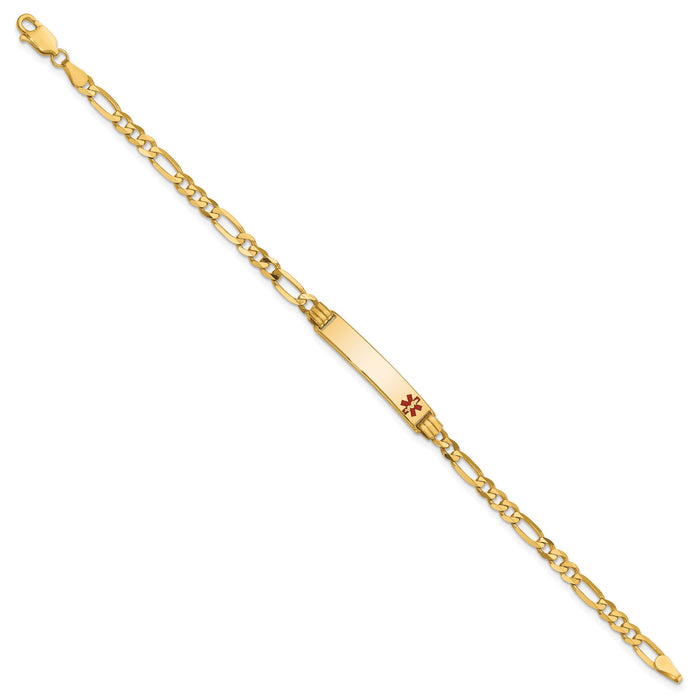 14K Medical Red Enamel Figaro ID Bracelet-XM553FR-7