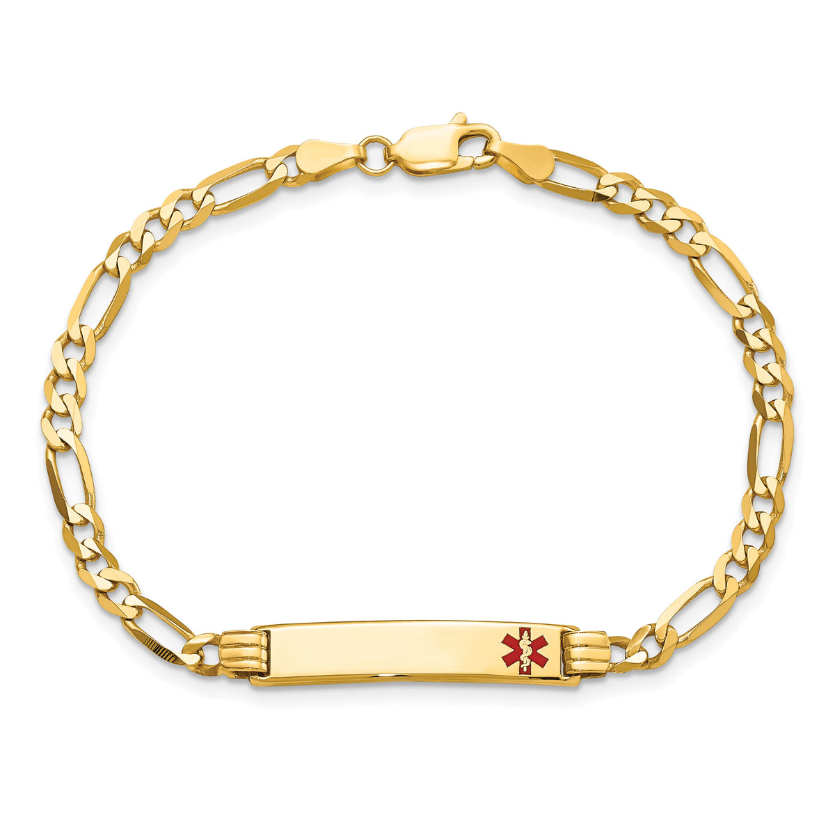 14K Medical Red Enamel Figaro ID Bracelet-XM553FR-7