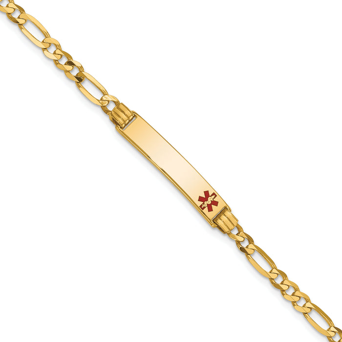 14K Medical Red Enamel Figaro ID Bracelet-XM553FR-7