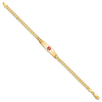 14K Medical Soft Diamond Shape Red Enamel Curb Link ID Bracelet-XM554CC-7