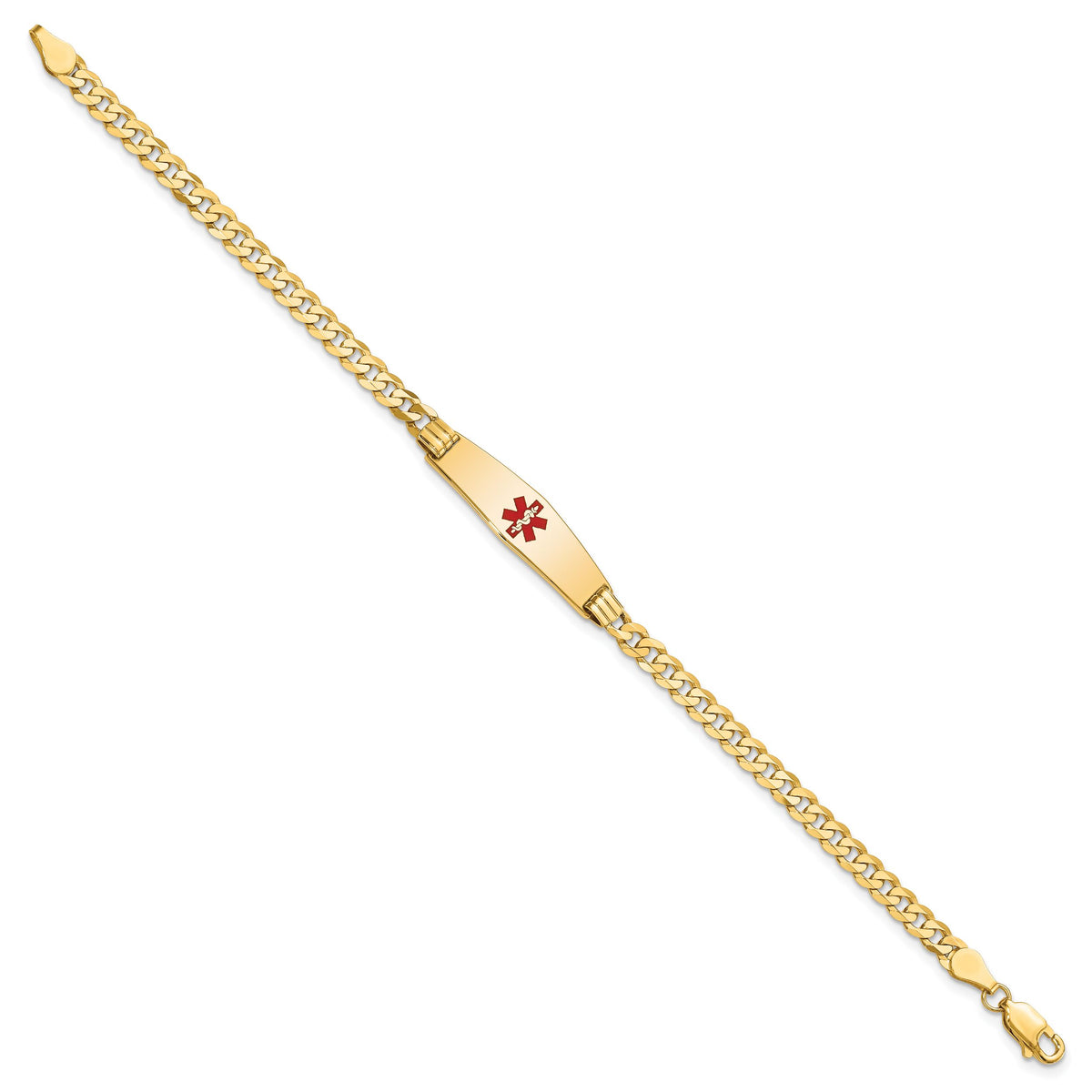 14K Medical Soft Diamond Shape Red Enamel Curb Link ID Bracelet-XM554CC-8