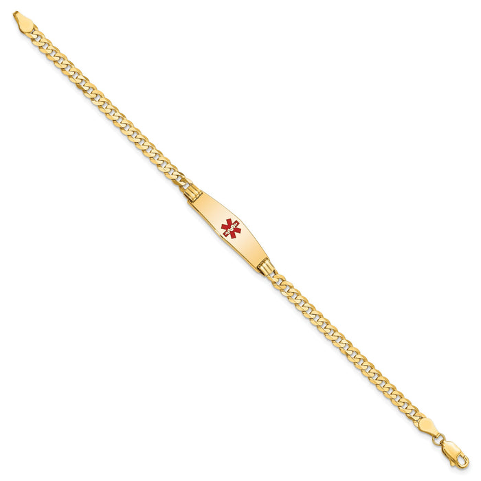 14K Medical Soft Diamond Shape Red Enamel Curb Link ID Bracelet-XM554CC-8