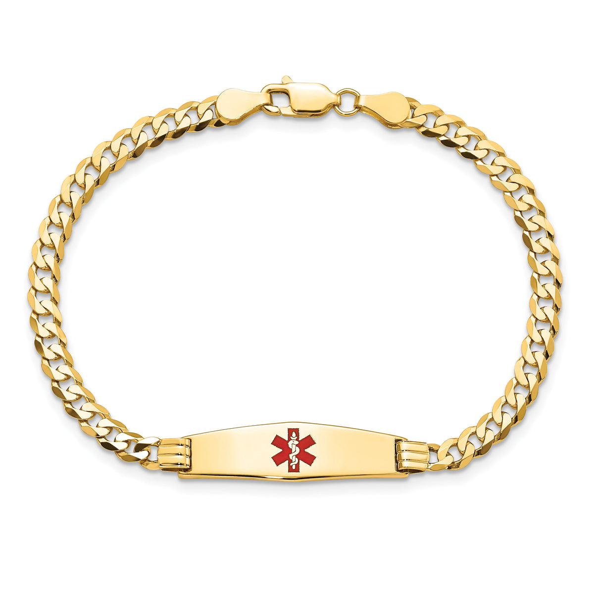 14K Medical Soft Diamond Shape Red Enamel Curb Link ID Bracelet-XM554CC-8