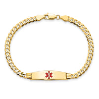 14K Medical Soft Diamond Shape Red Enamel Curb Link ID Bracelet-XM554CC-8