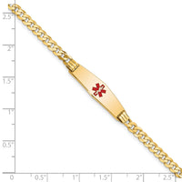14K Medical Soft Diamond Shape Red Enamel Curb Link ID Bracelet-XM554CC-7