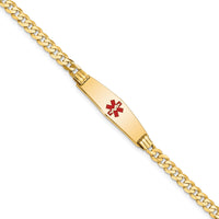 14K Medical Soft Diamond Shape Red Enamel Curb Link ID Bracelet-XM554CC-7