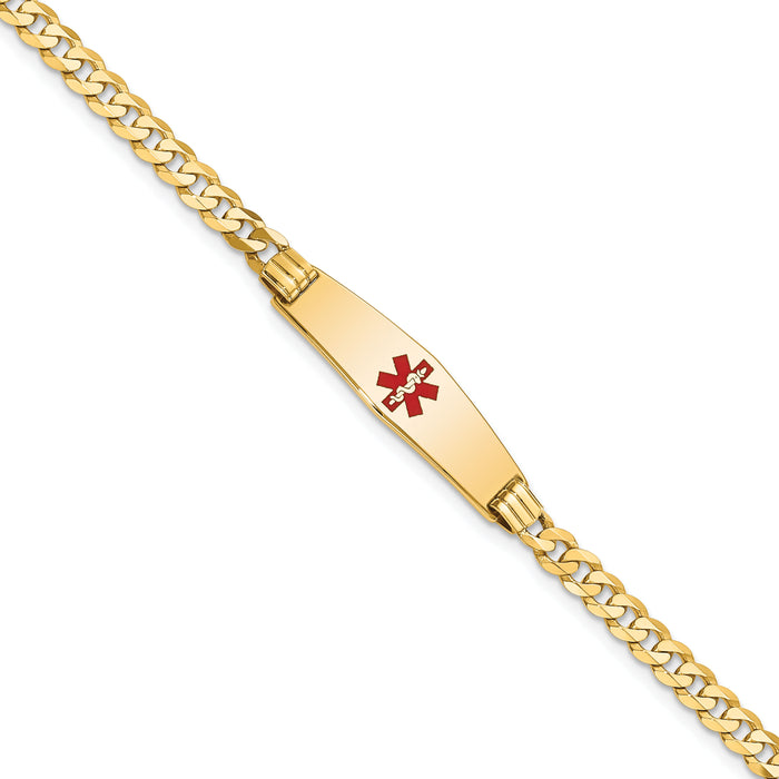 14K Medical Soft Diamond Shape Red Enamel Curb Link ID Bracelet-XM554CC-7
