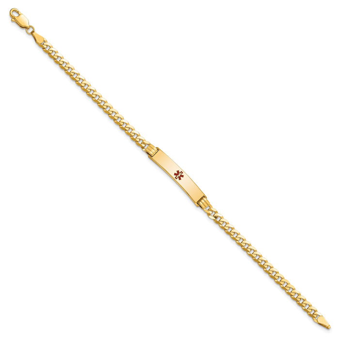 14K Medical Red Enamel Curb Link ID Bracelet-XM554CR-7