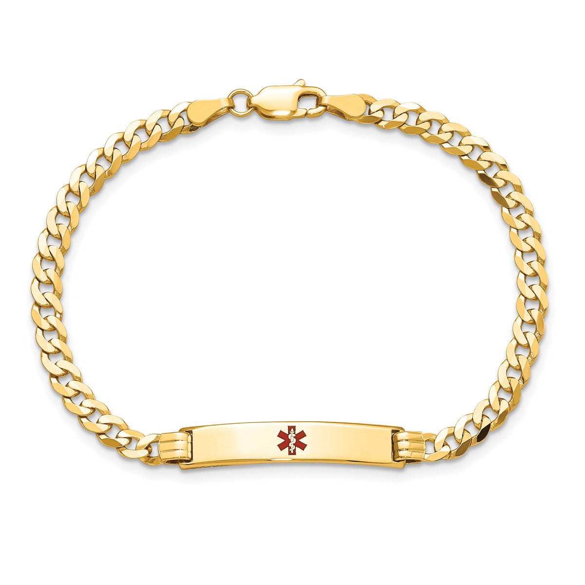 14K Medical Red Enamel Curb Link ID Bracelet-XM554CR-8