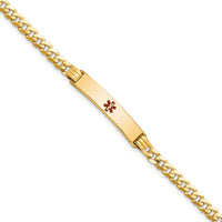 14K Medical Red Enamel Curb Link ID Bracelet-XM554CR-7