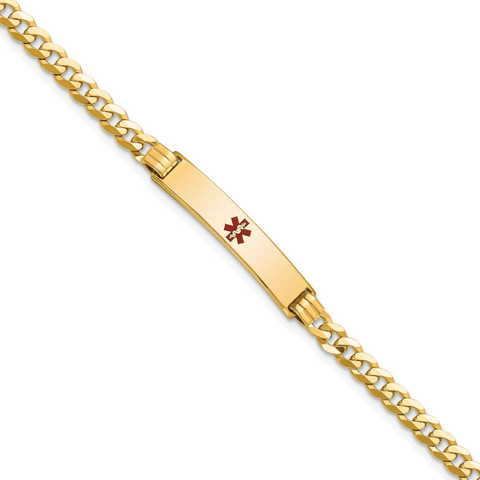 14K Medical Red Enamel Curb Link ID Bracelet-XM554CR-8