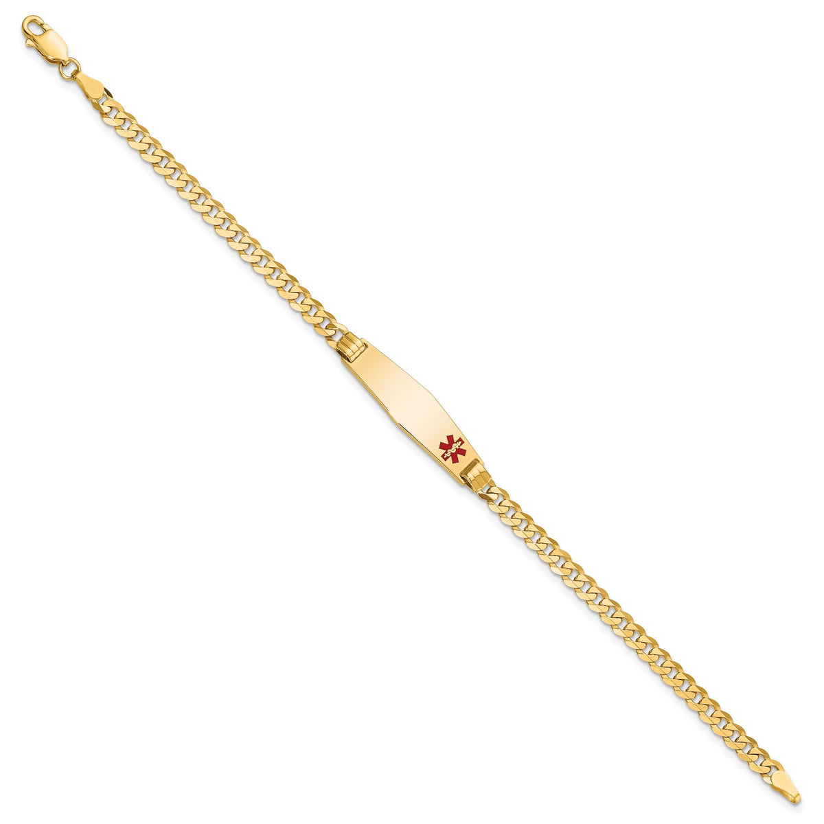 14K Medical Soft Diamond Shape Red Enamel Curb Link ID Bracelet-XM554FC-7