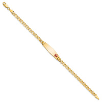 14K Medical Soft Diamond Shape Red Enamel Curb Link ID Bracelet-XM554FC-8