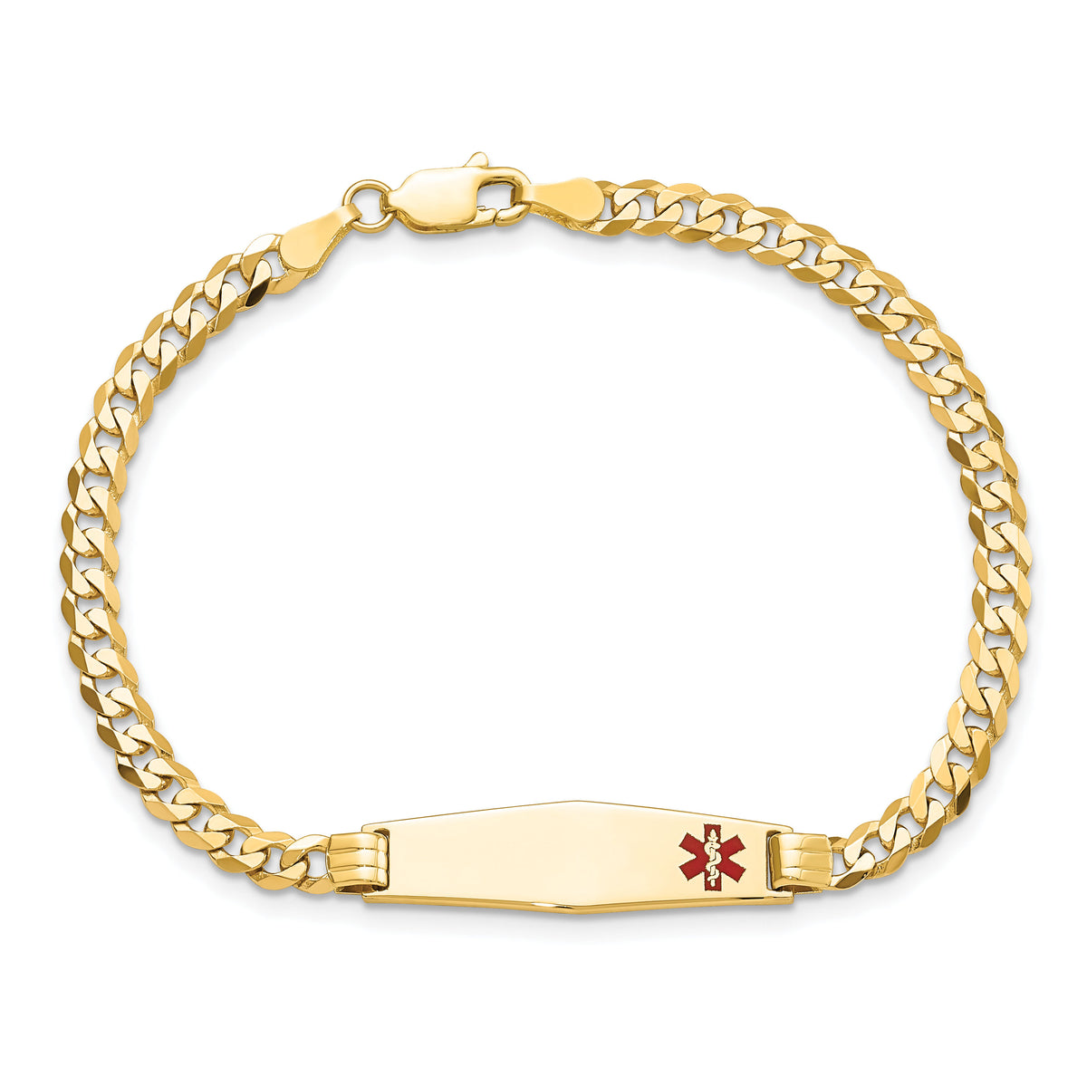 14K Medical Soft Diamond Shape Red Enamel Curb Link ID Bracelet-XM554FC-7